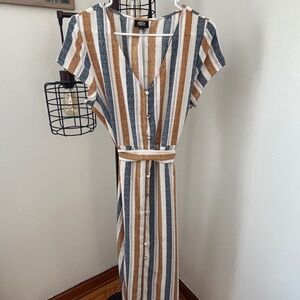 Midi belted stripe dress